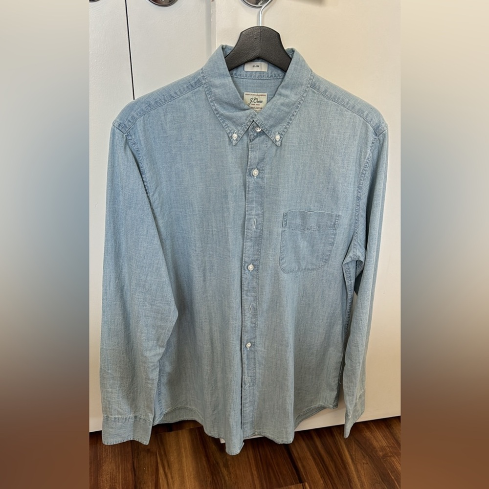 J crew men’s medium slim fit long sleeve button down shirt, blue/denim